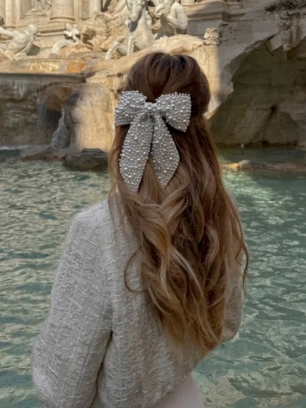 H&M Pearl Bow Hair Clip in Cream White Bridal
